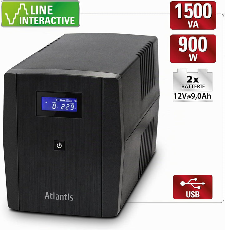 Atlantis-S1501 stepwave Line Interactive USV, 1500 VA, 900 W, Technology, v-Out 200 – 243 Vac, USB,