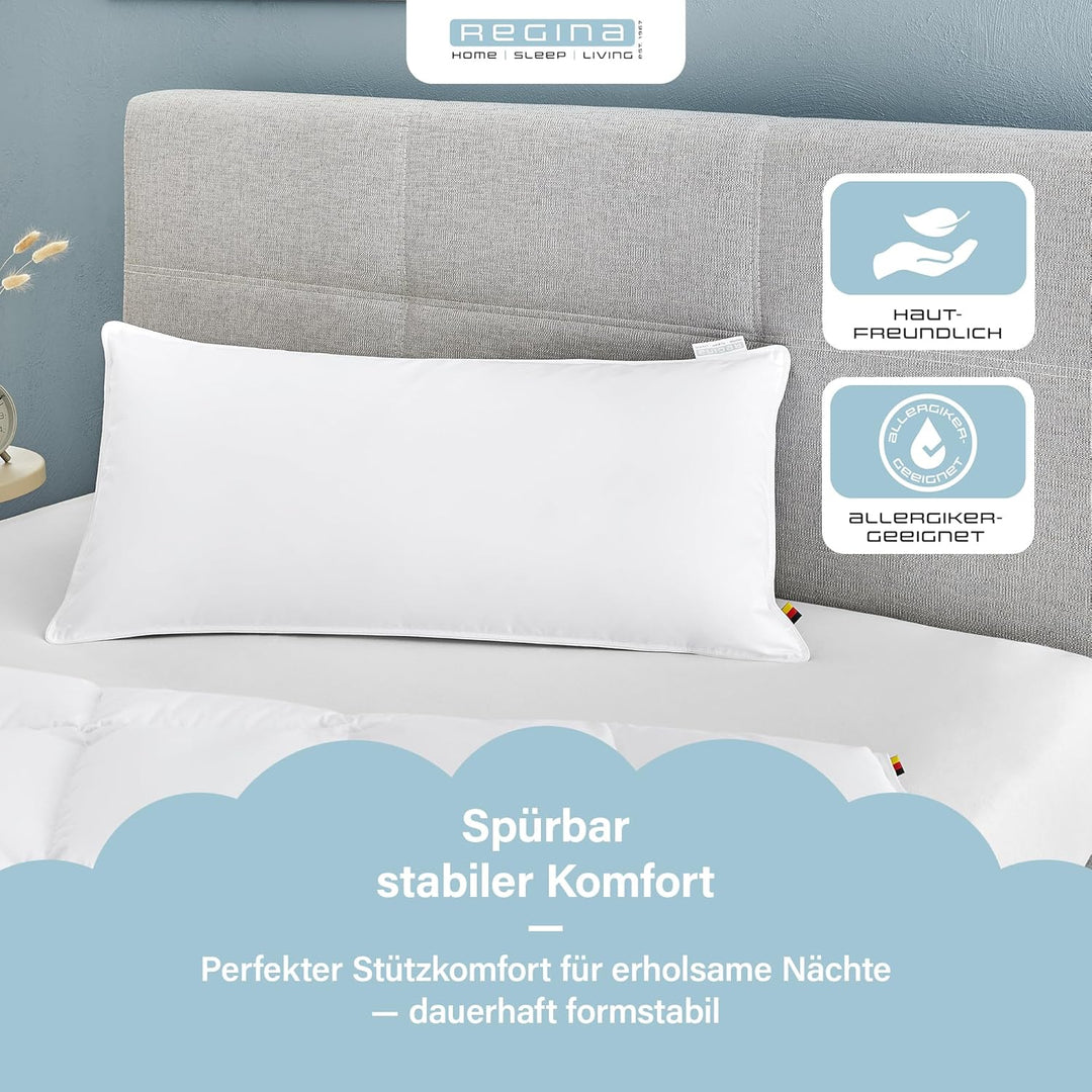 Regina Kopfkissen Doppelpack fest 40x80cm, 85% Federn 15% Daunen, 600g fest 2er Set 40 x 80 cm, fest