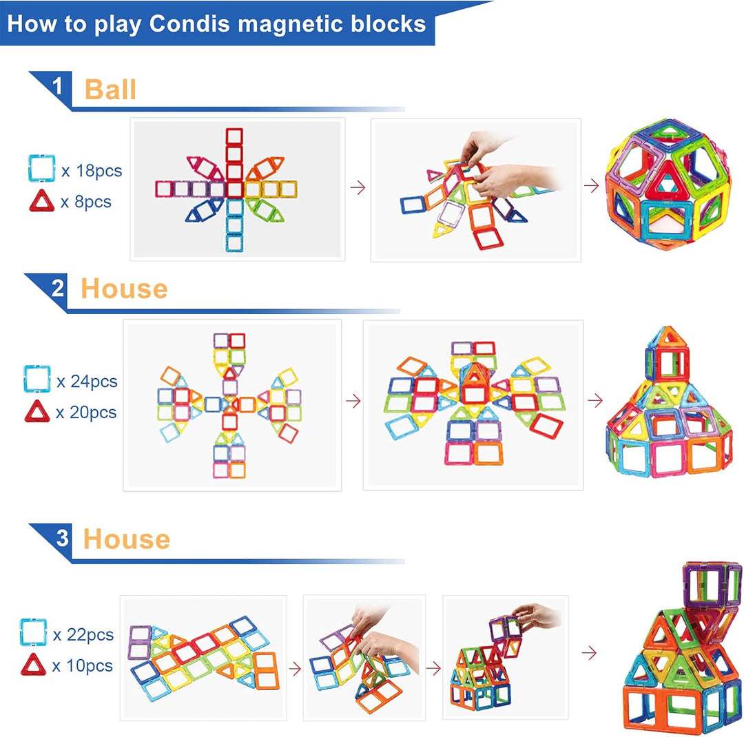 CONDIS Magnetische Bausteine 114 Teile, Magnetspielzeug Magnetbausteine Magnet Spielzeug Magnetspiel