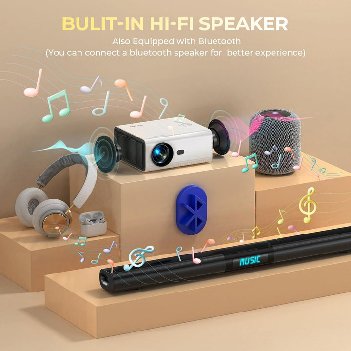YUZINO 2024 Mini Beamer,【Elektrischer Fokus/Trapezkorrektur/Zoom】 15000Lumen Full HD 1080P WiFi Blue