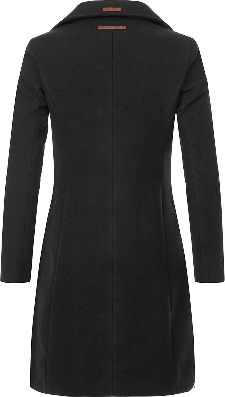 MARIKOO Damen Wintermantel warmer Wollmantel lang Nanakoo XS-XXL S Schwarz, S Schwarz