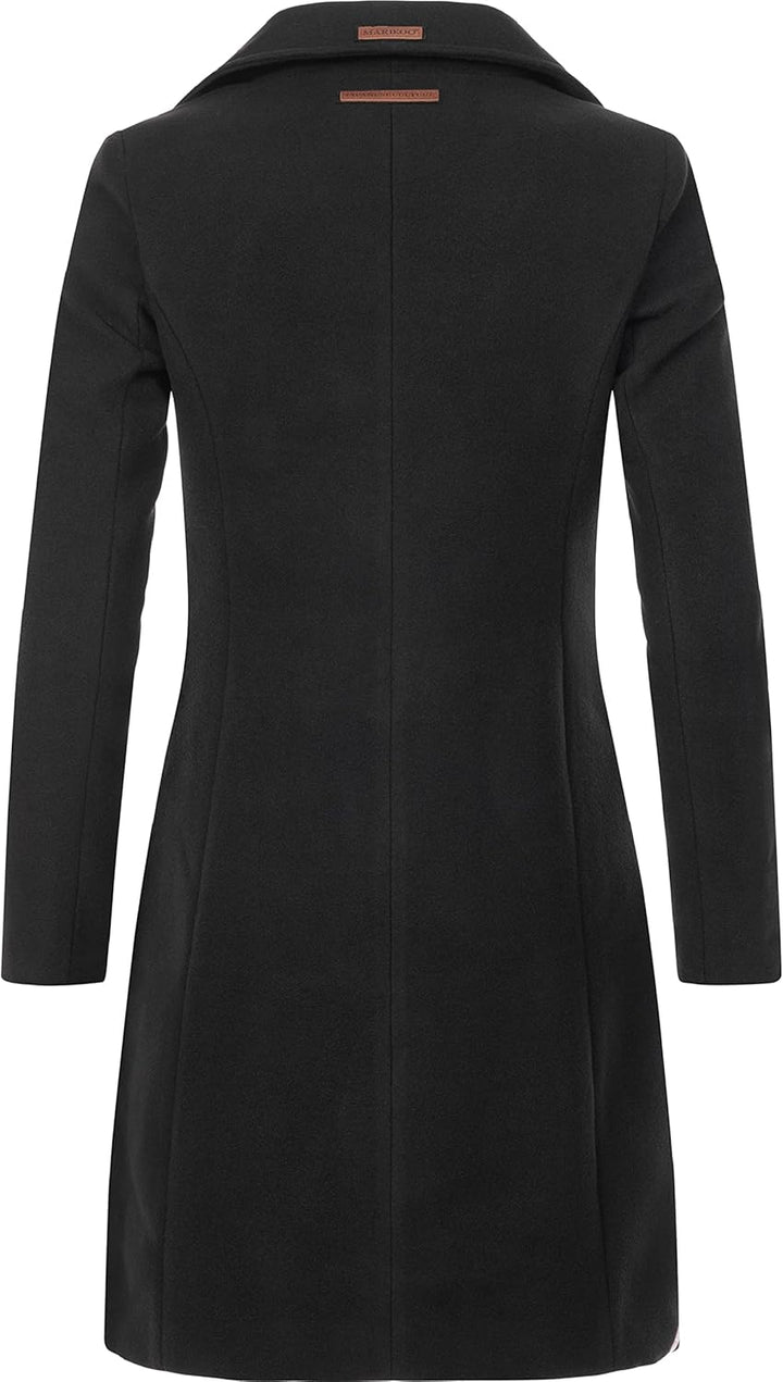 MARIKOO Damen Wintermantel warmer Wollmantel lang Nanakoo XS-XXL XXL Schwarz, XXL Schwarz