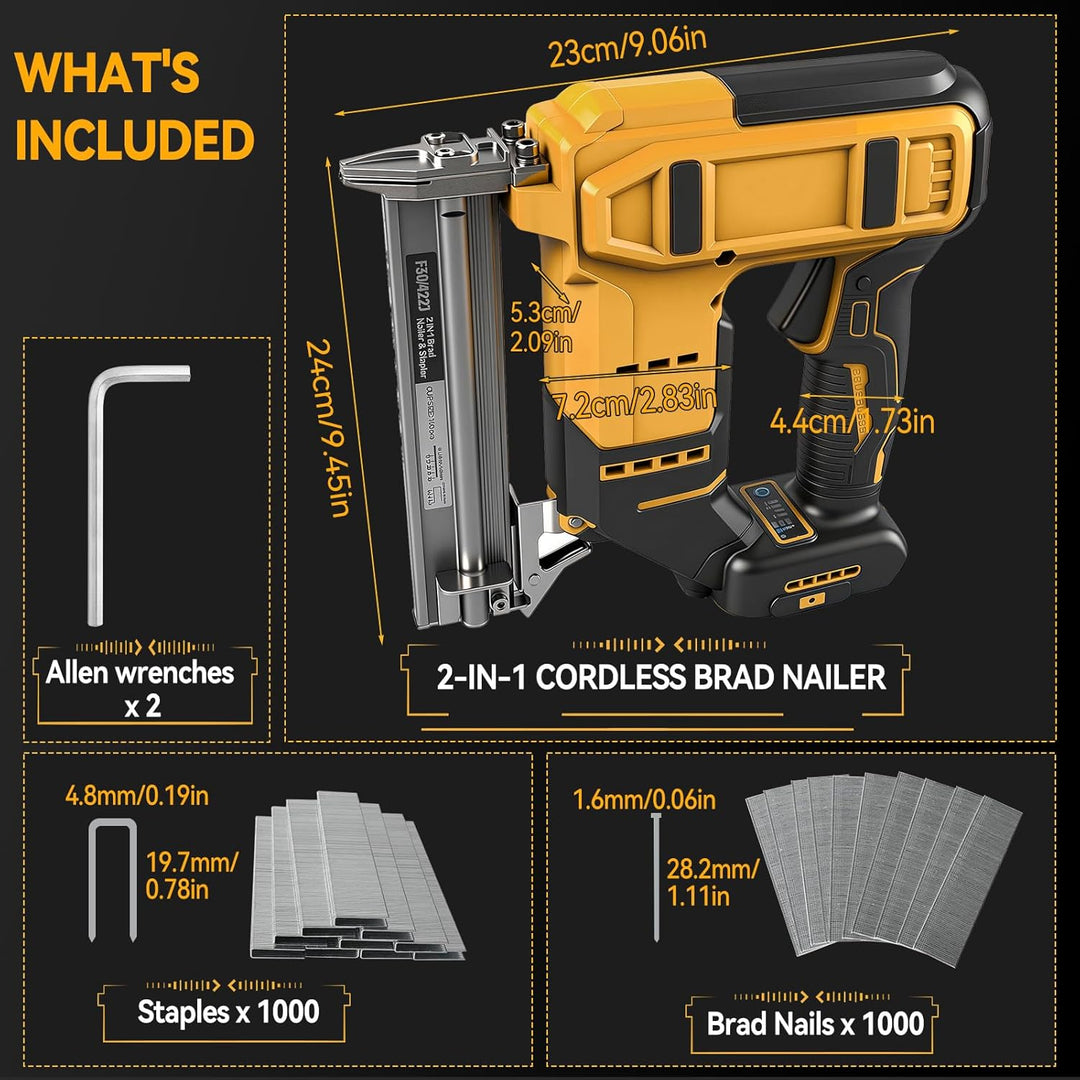 Schnurloser 18GA Brad Nailer kompatibel mit Dewalt 20V MAX Akku, bürstenloser Narrow Crown Stapler m