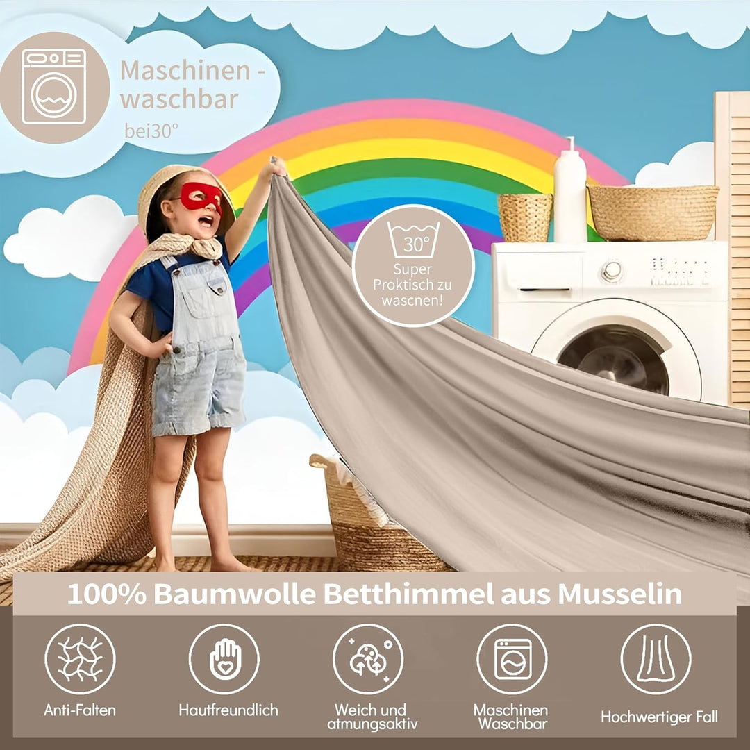 Hausbett Himmel Deko Set, Betthimmel Hausbett aus Musselin - 2 Betthimmel & 1 Wimpelkette, für Junge