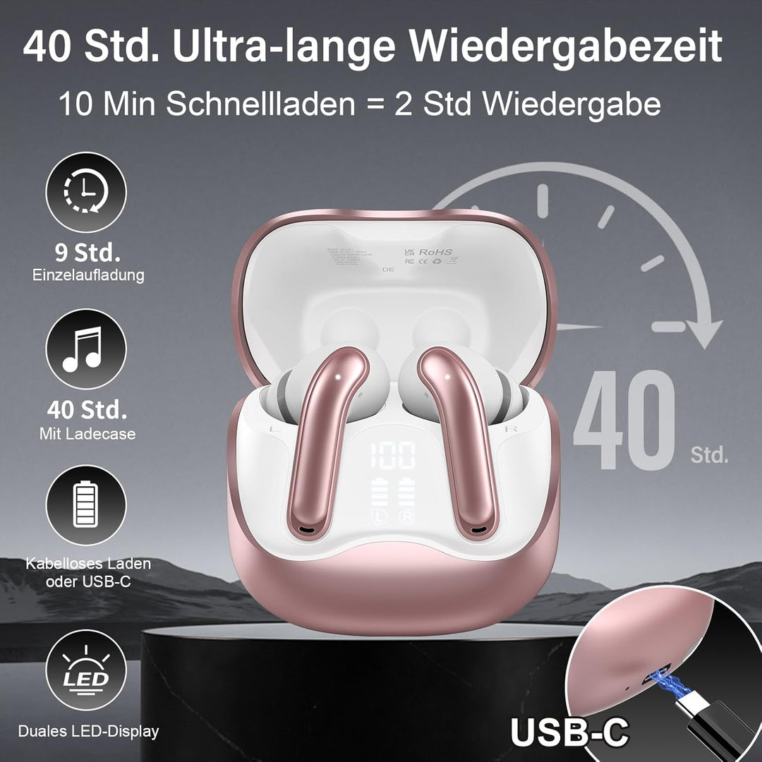 Bluetooth Kopfhörer mit Hybride Aktive Geräuschunterdrückung, In Ear Kopfhörer Kabellos Bluetooth 5.