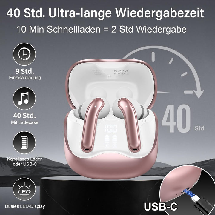 Bluetooth Kopfhörer mit Hybride Aktive Geräuschunterdrückung, In Ear Kopfhörer Kabellos Bluetooth 5.