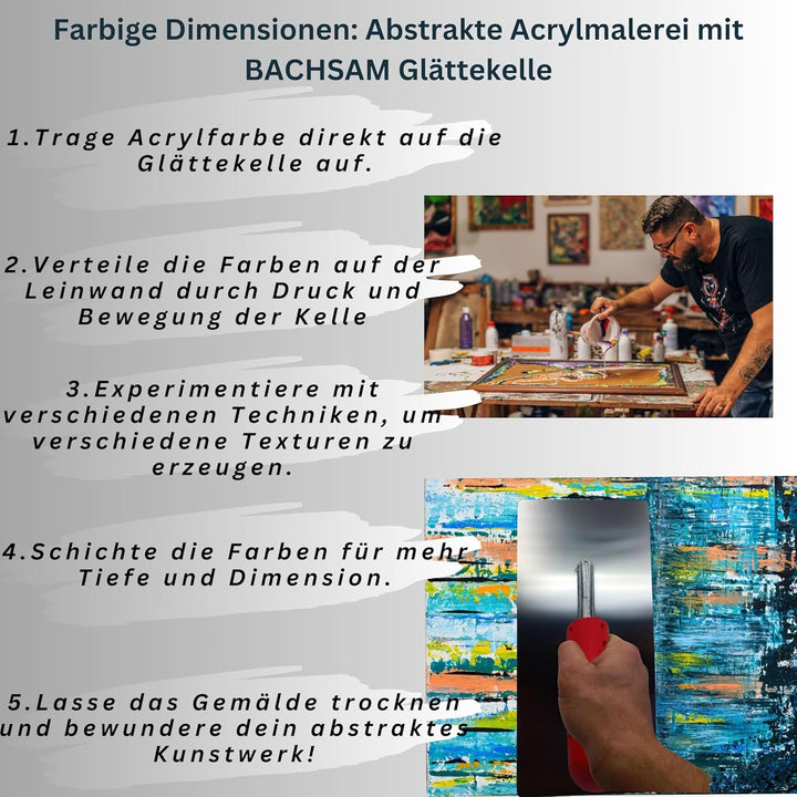 BACHSAM® Made in Germany Hochwertige Edelstahl Glättekelle 280mm x 130mm mit Softgriff/ergonomischer