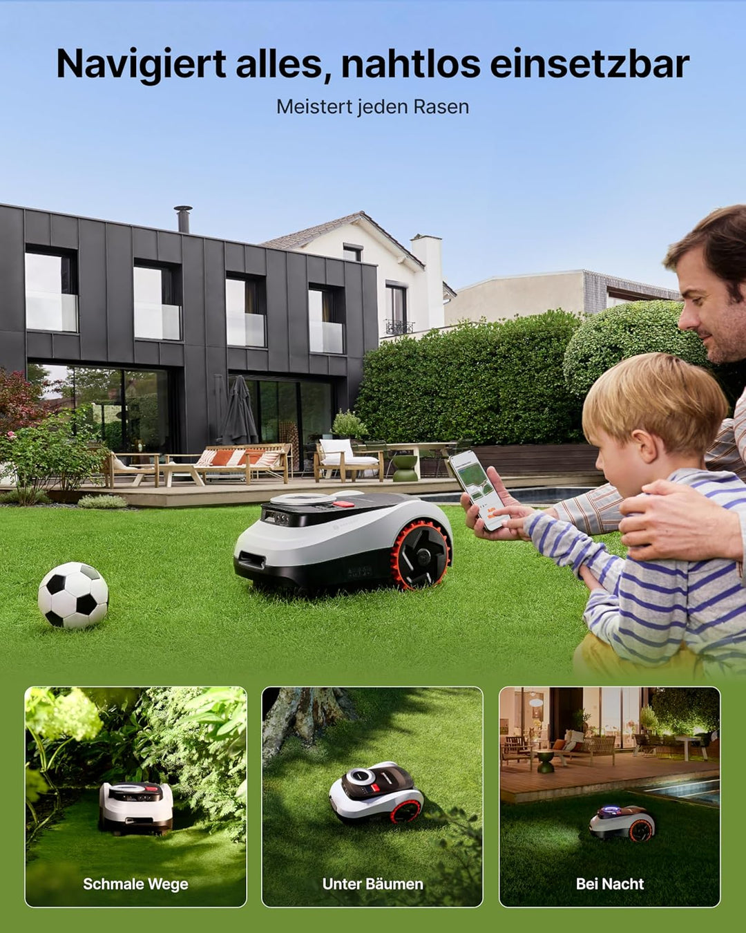 Navimow i220 LiDAR Mähroboter für 2000 m², Geländereifen für Hänge bis 45% Neigung, LiDAR und Vision
