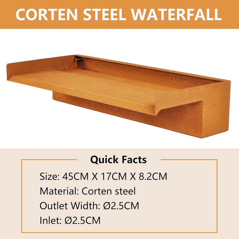 EANG.W Cortenstahl Wasserfall,Wasserspeier mit Breiter Fliessender Plattform,für Gartenteich,Terrass