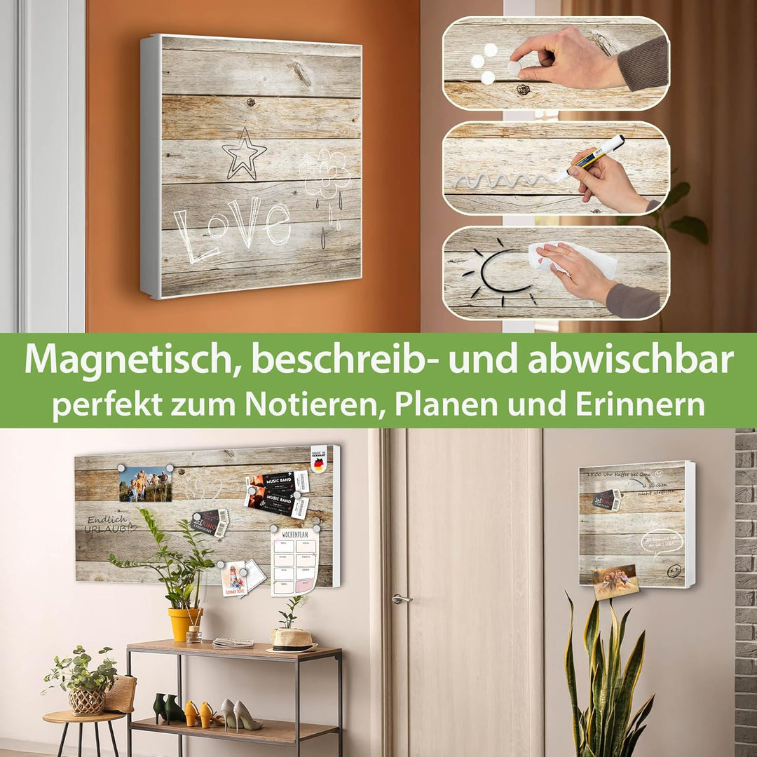 banjado® Grosser Schlüsselkasten Glas/Schlüsselbox 30cm x 30cm mit 50 Haken - Motiv Graues Holz/Schl