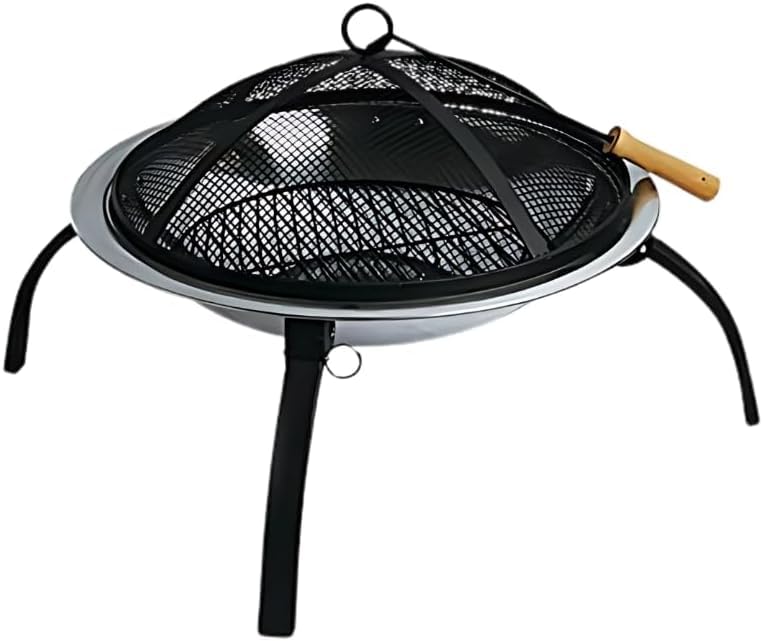 Defacto Feuerstelle Ø 58 cm Edelstahl – Feuerschale & Feuerkorb mit Funkenschutz, Feuerhaken & Klapp