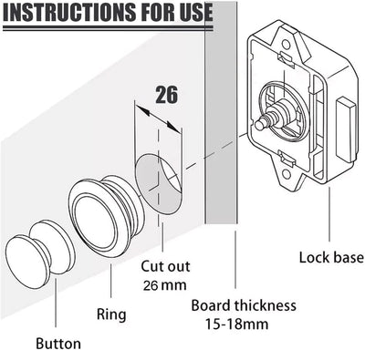 10 Stück Push Button Catch Door Lock Türknauf Verriegelung Druckknopfverriegelung passend für 15-18