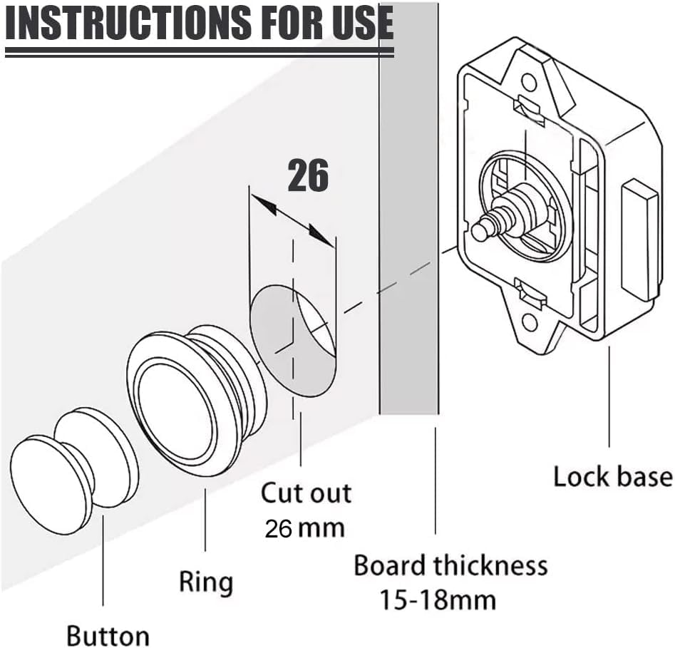 5 Stück Push Button Catch Door Lock Verriegelung Türschloss 15-20mm Keyless Metall Push Button Lock