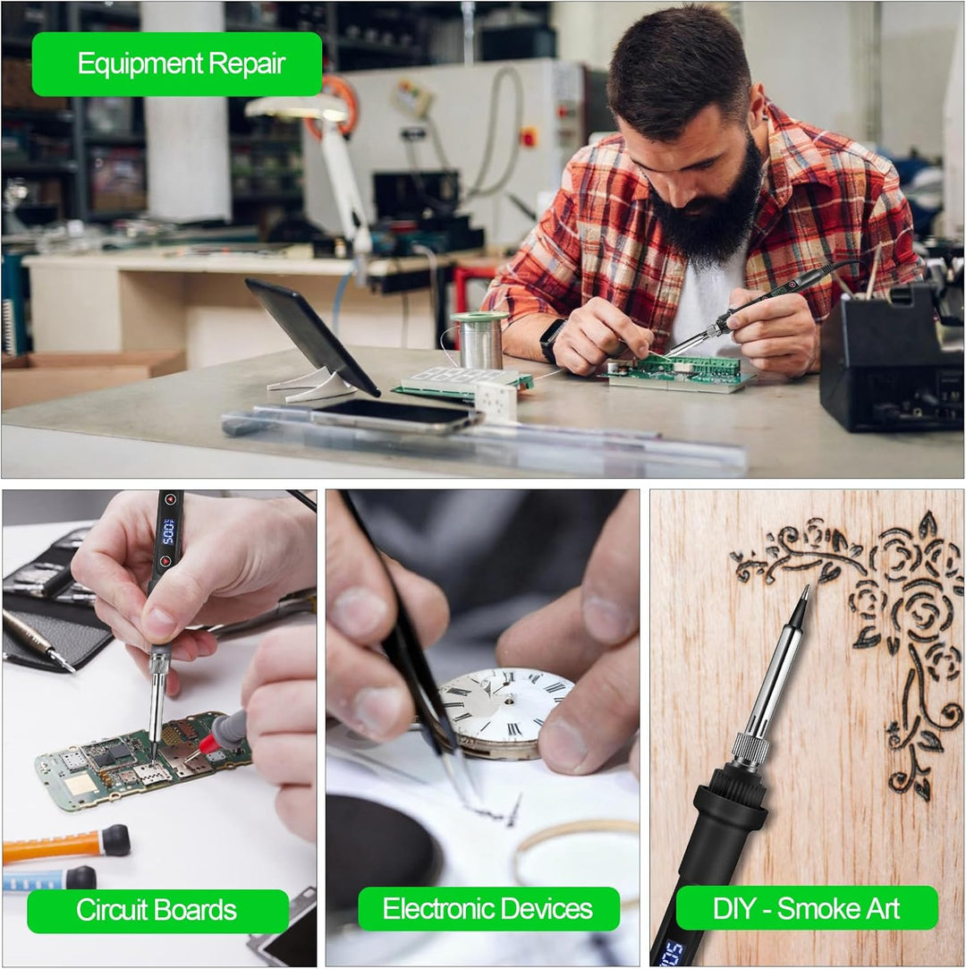 Lötkolben Set 80W, Soldering Iron LCD Temperatur Einstellbar 180-500°C, mit Ein/Aus Schalter, 50g Lö