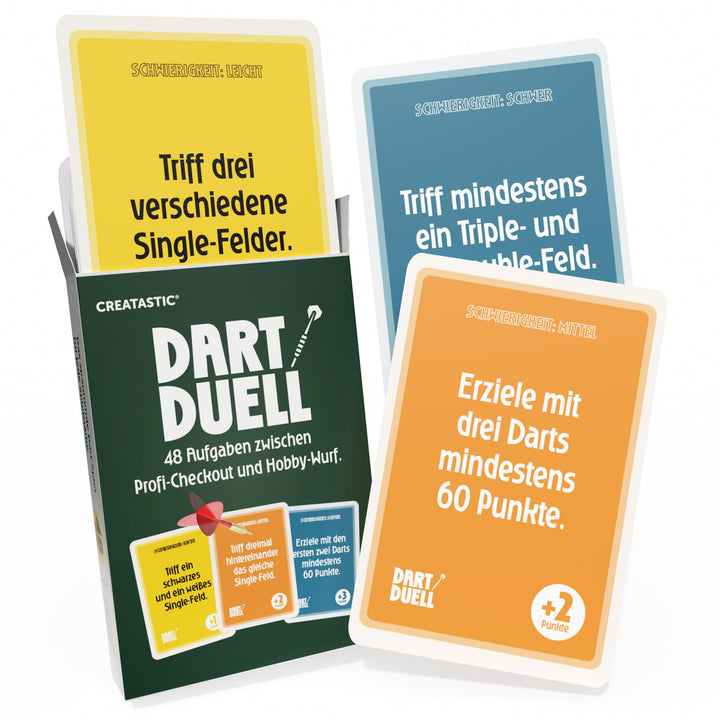 Creatastic - Dart Duell Kartenspiel, Dart Zubehör Kartenspiele Geschenk, 48 Aufgaben in 3 Schwierigk