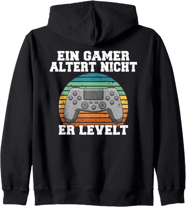 Backprint Ein Gamer altert nicht, er levelt Kapuzenjacke