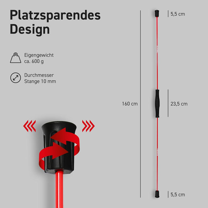 MSPORTS Schwingstab Premium 160 cm – Fitness Swingstick aus Fiberglas für Ganzkörpertraining in Rot