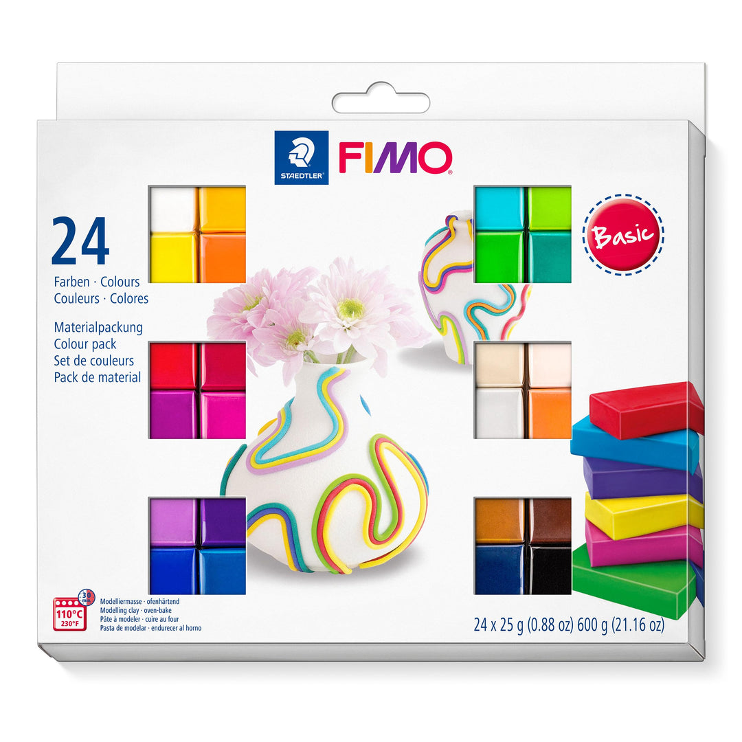 STAEDTLER 8023 C24-1 soft ofenhärtende Modelliermasse. Kartonetui mit 24 sortierten Basic-Farben, 24