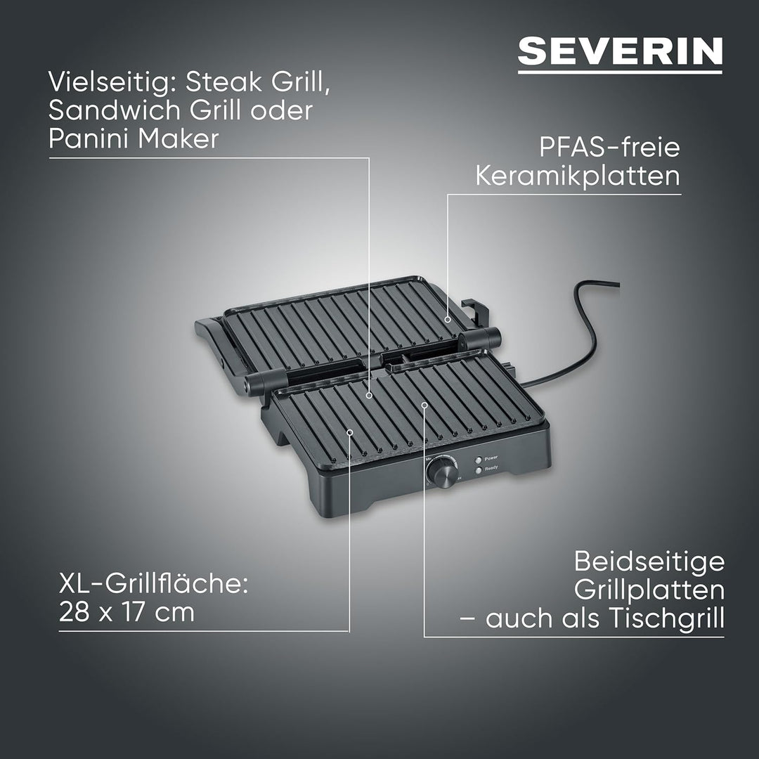 SEVERIN MultiGrill XL, hochwertige Keramikbeschichtung, grosse Grillfläche, PFAS-freie Grillplatten,