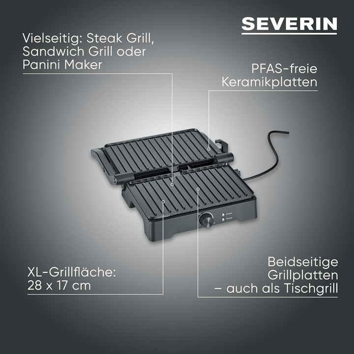 SEVERIN MultiGrill XL, hochwertige Keramikbeschichtung, grosse Grillfläche, PFAS-freie Grillplatten,