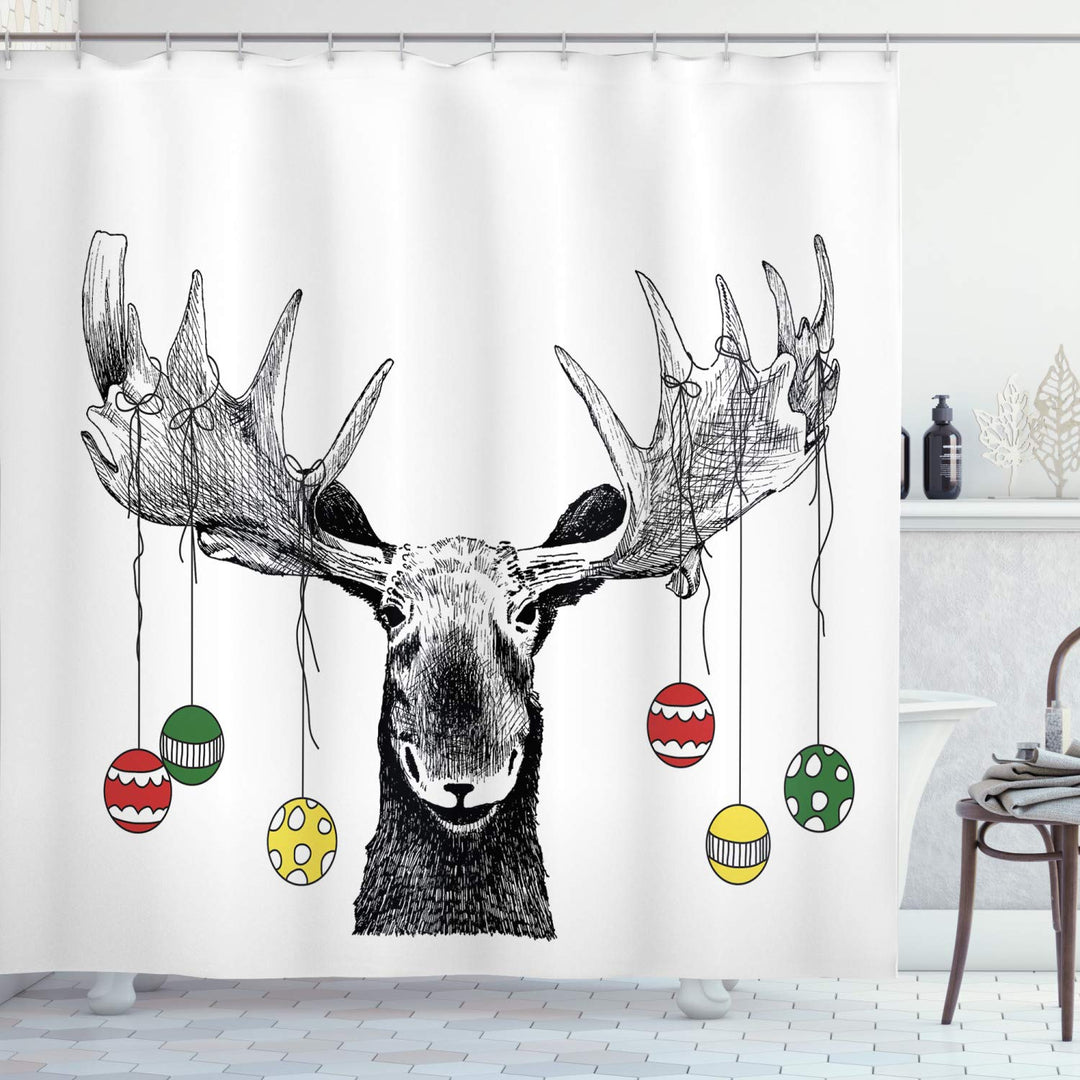 ABAKUHAUS Weihnachten Duschvorhang, Flüchtiger Noel Ornament, Stoffliches Gewebe Badezimmerdekoratio