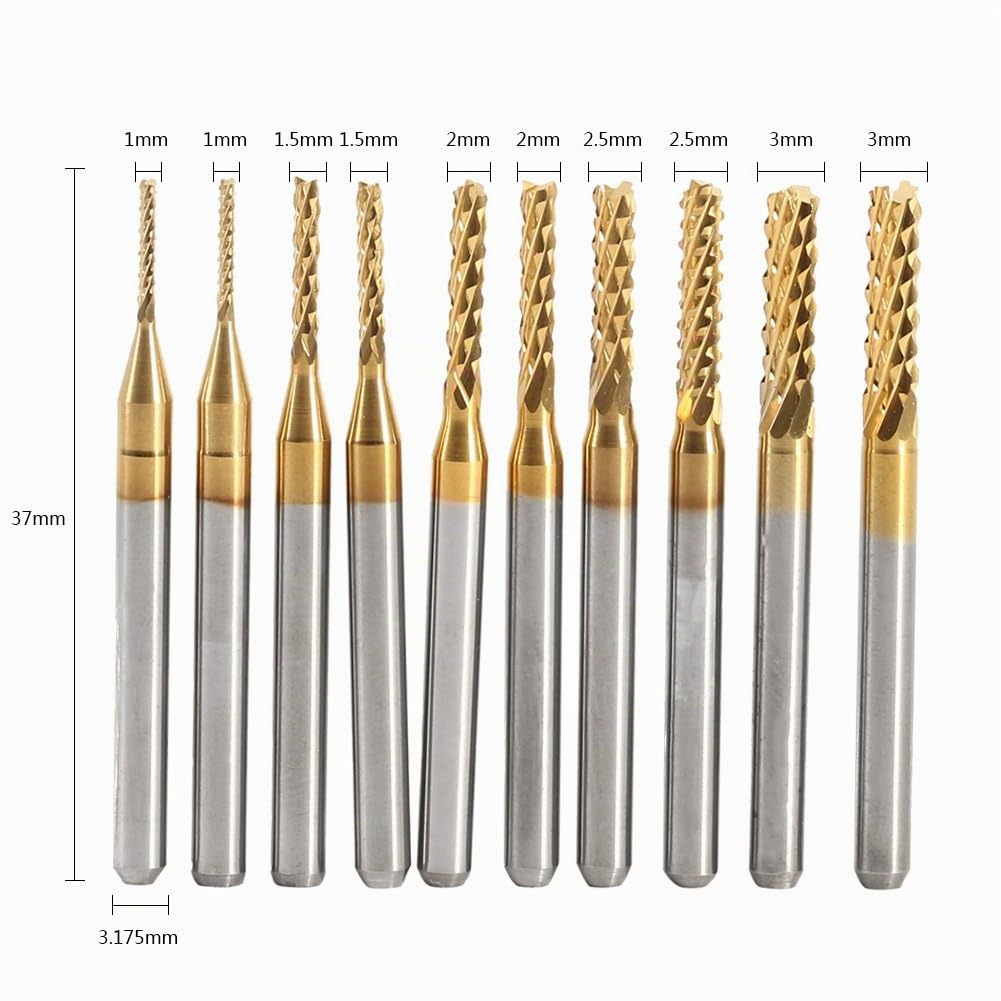 Watris Veiyi 10 Stücke Fräsbohrer Metall, 1.0-3.0mm CNC Fräser, Schaftfräser Titan Set, für Holz Wei