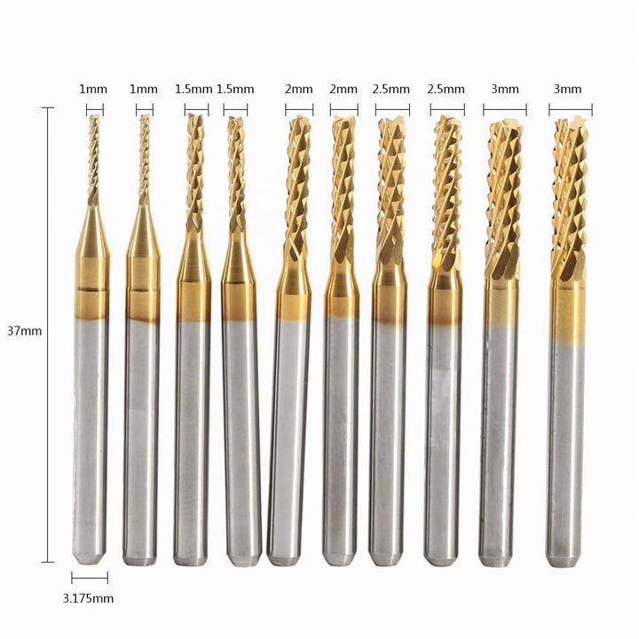 Watris Veiyi 10 Stücke Fräsbohrer Metall, 1.0-3.0mm CNC Fräser, Schaftfräser Titan Set, für Holz Wei
