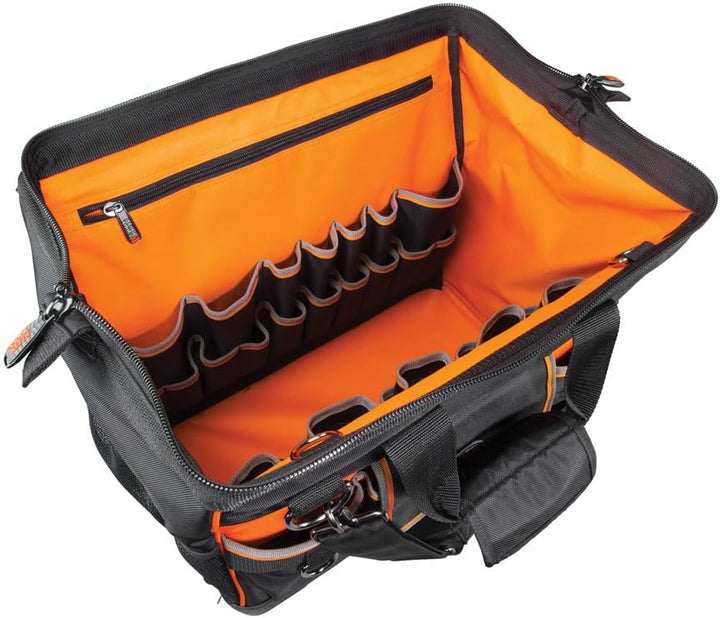 Klein Tools 55469 Tradesman Pro Werkzeugtasche, weit geöffnet, Schwarz/Orange