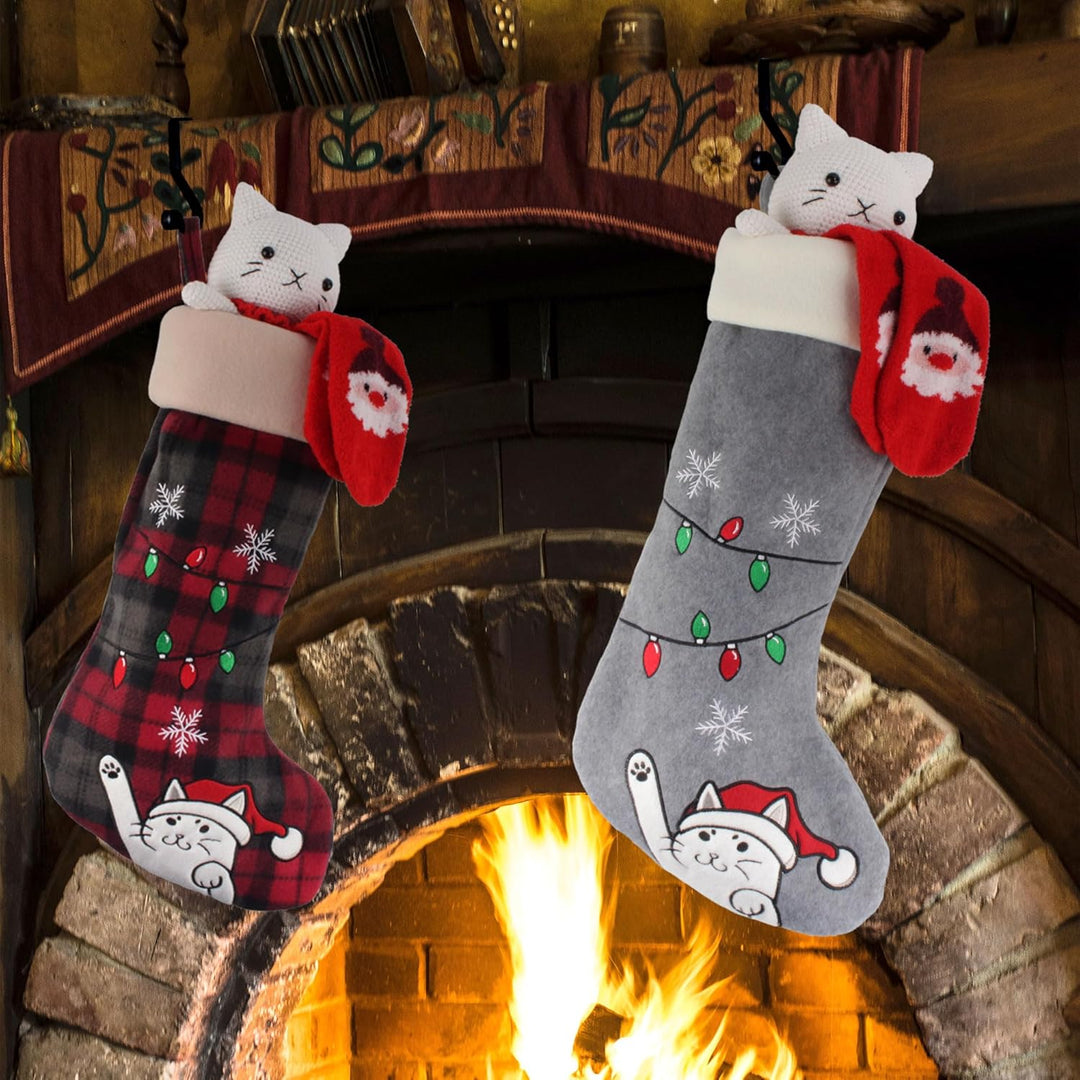 BambooMN 1 Set 45,7 cm Klassische, handbestickte Pailletten-Weihnachtsstrümpfe, niedliches Tiermotiv
