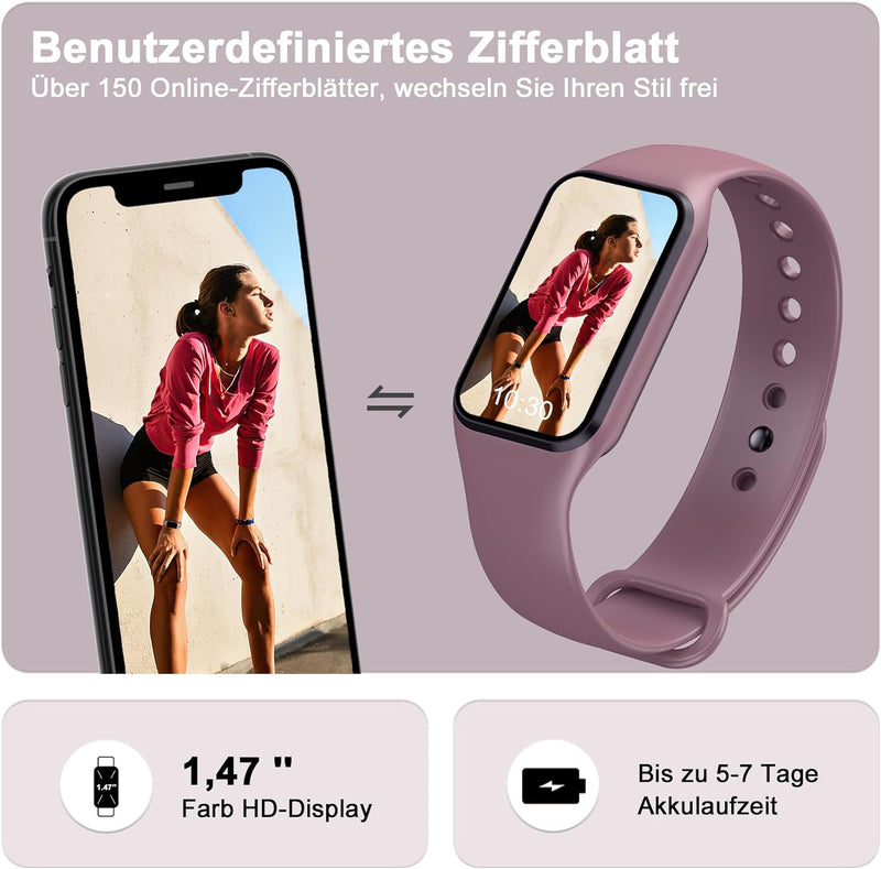 Blackview Smartwatch Damen Herren, Wasserdicht Fitnessuhr 1,47 Zoll Farbdisplay, Fitness Tracker mit