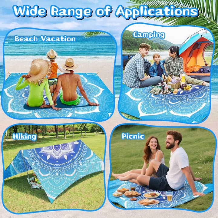 Stranddecke Sandfrei Wasserdicht Mandala 200x220cm Grosse Strandmatte Picknickdecke für 4-6 Personen