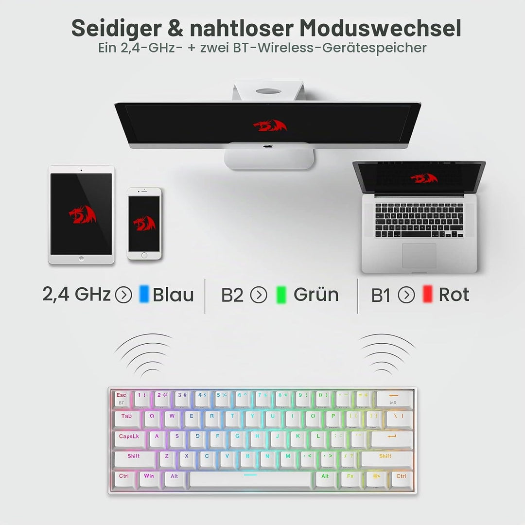 Redragon K530 Draconic 60% Bluetooth/kabelgebundene / 2,4 GHz kabellose mechanische Tastatur, 61 Tas