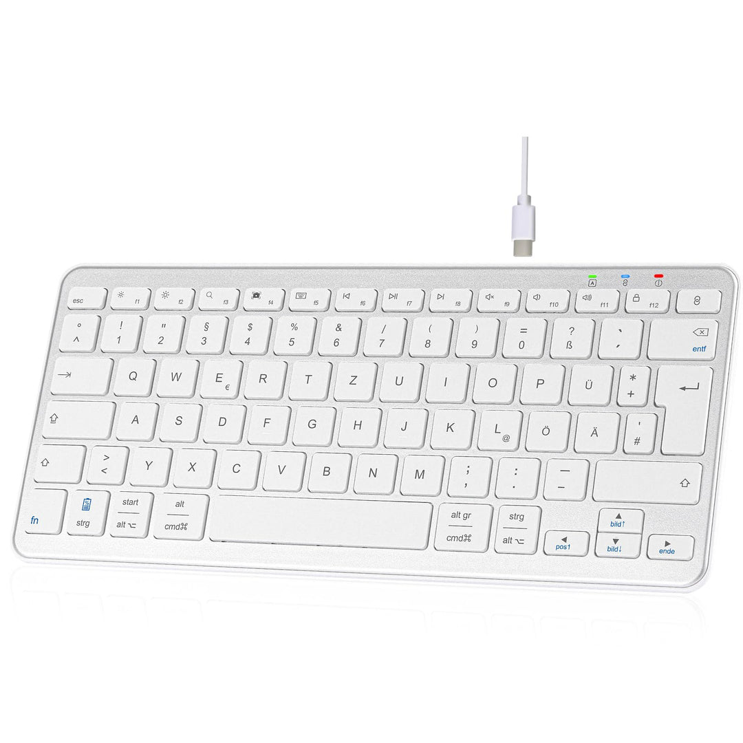 Kabellose Bluetooth Tastatur, Wiederaufladbare Mini Type-C, Funk, Ultraslim Ergonomisches Design, De