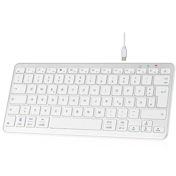 Kabellose Bluetooth Tastatur, Wiederaufladbare Mini Type-C, Funk, Ultraslim Ergonomisches Design, De