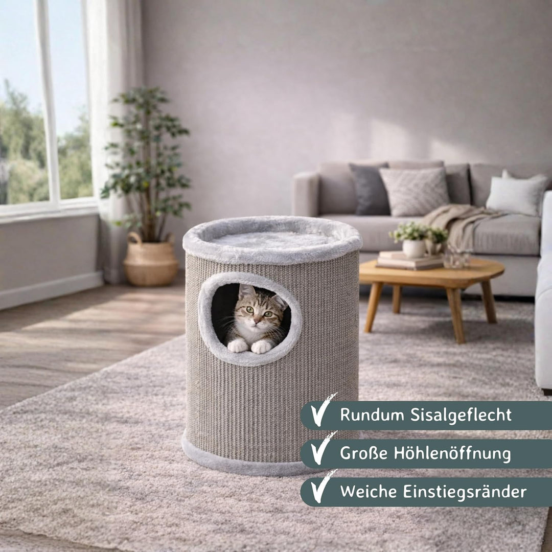 nanook Kratztonne Sisaltonne Kratzturm Kratzbaum Condo mit Spielball, Sisal Plüsch, grau 50 cm Gröss