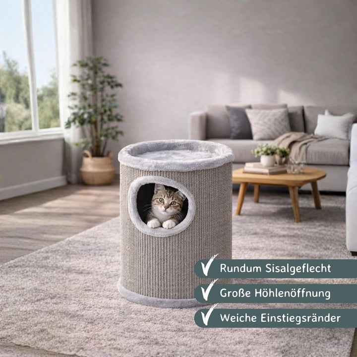 nanook Kratztonne Sisaltonne Kratzturm Kratzbaum Condo mit Spielball, Sisal Plüsch, grau 50 cm Gröss
