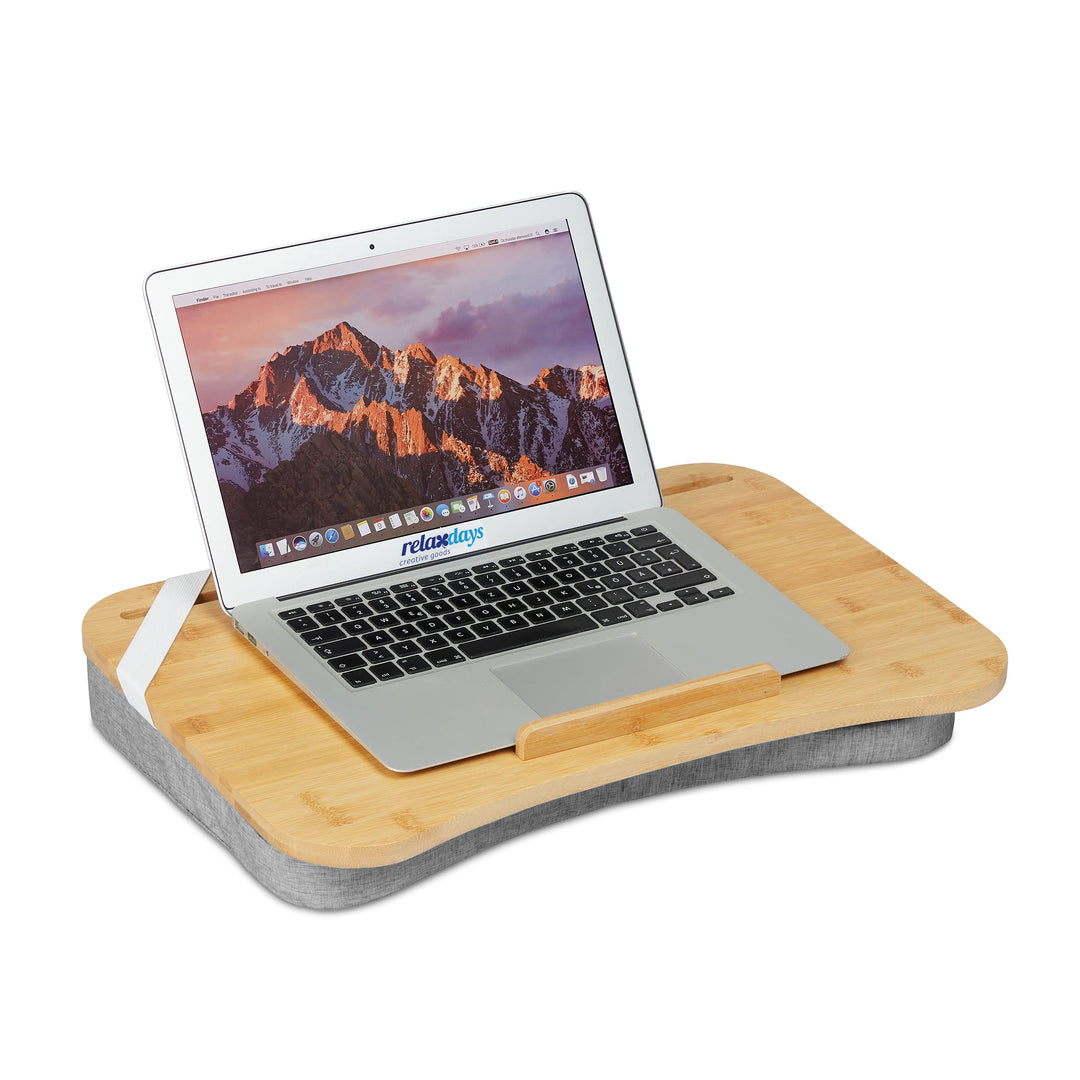 Relaxdays Laptopkissen, Bambus, Memory Foam Kissen, BxT: 51 x 36 cm, Tragegriff, Kissentablett Bett
