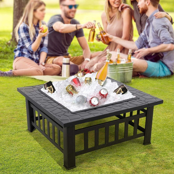Yaheetech Feuerschale mit Funkenschutz, 3 in 1 Feuerstelle Feuerkorb mit Schürhaken, Fire Pit Feuers