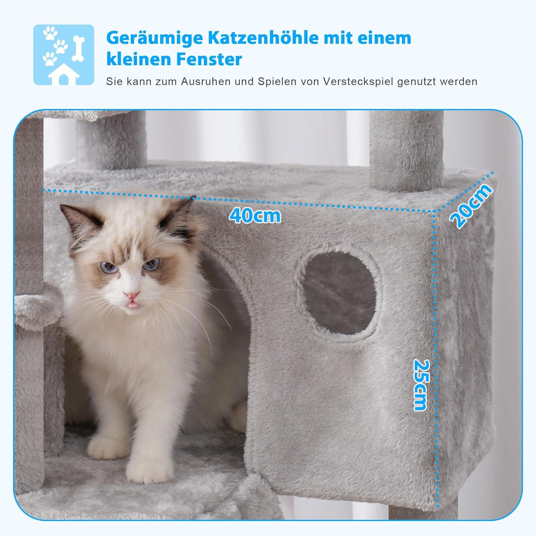 Hey-Brother Kratzbaum, 135 cm Indoor Katzenbaum, Mit gepolsterter Plattform Bett, Spielzeug Ball, Hö