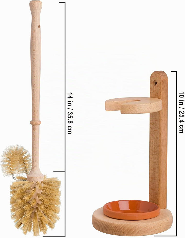 WC Bürste, Holz Klobürste mit WC Ständer aus Buchenholz, Bürste mit Randreiniger