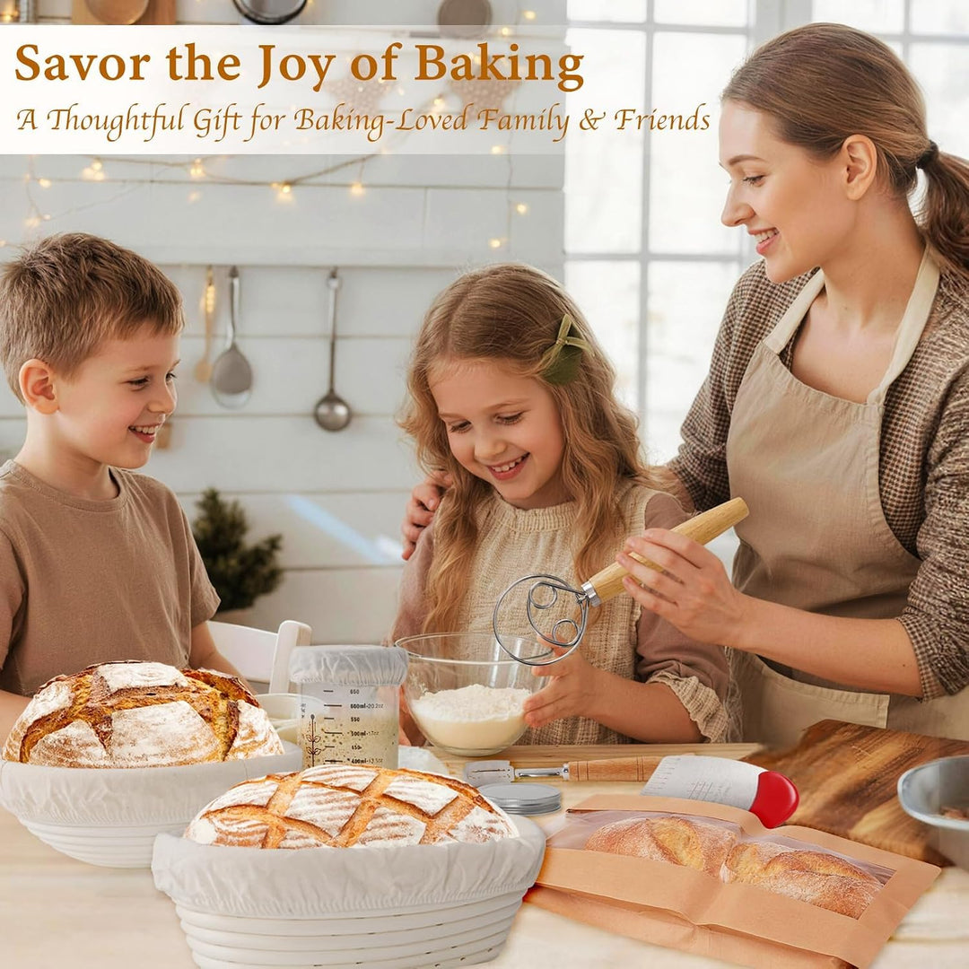 Sauerteig Starter Set, Gärkorb Brot Set, Komplettset Brot Backen Zubehör, Geschenk für Anfänger und