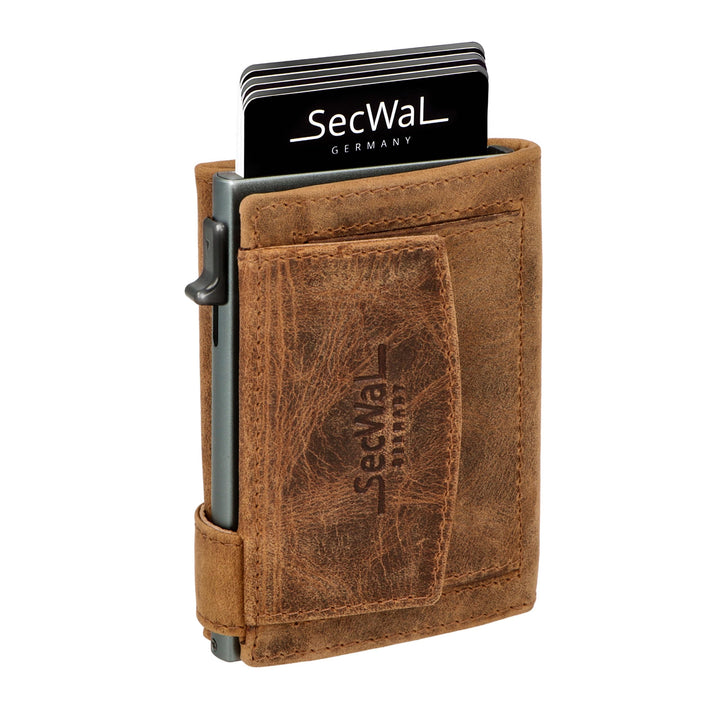 SecWal Kartenetui mit Münzfach Druckknopf inkl. Geschenkbox - Made in Germany - Echtleder Mini Geldb