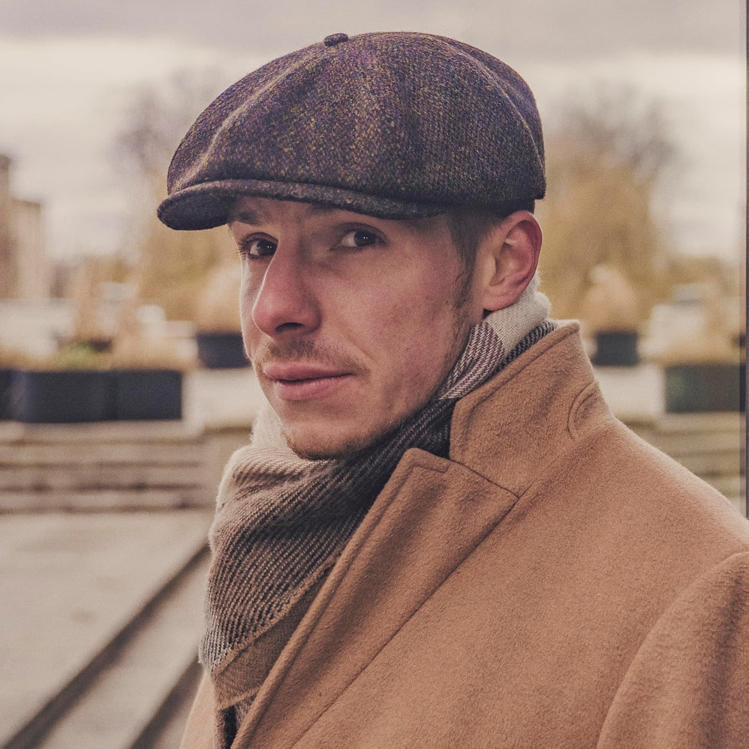 Sterkowski Shelby Mütze | Tweed Schiebermütze für Herren | Warm Elegant 100% Wolle Zeitungsjunge Kap