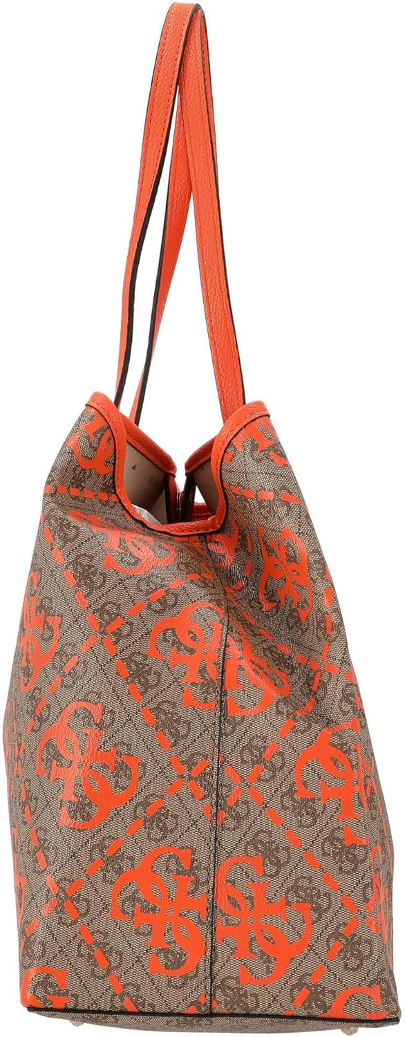 GUESS Damen Vikky Large Tote Bag Latte -Logo/Orange, Latte -Logo/Orange