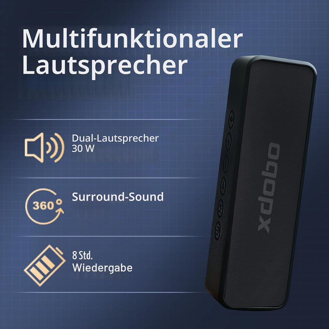 xdobo X5 Bluetooth-Lautsprecher, 30 W kabelloser tragbarer Lautsprecher, IPX6 wasserdicht, TWS-Pairi