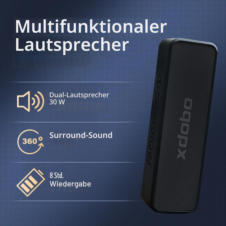 xdobo X5 Bluetooth-Lautsprecher, 30 W kabelloser tragbarer Lautsprecher, IPX6 wasserdicht, TWS-Pairi