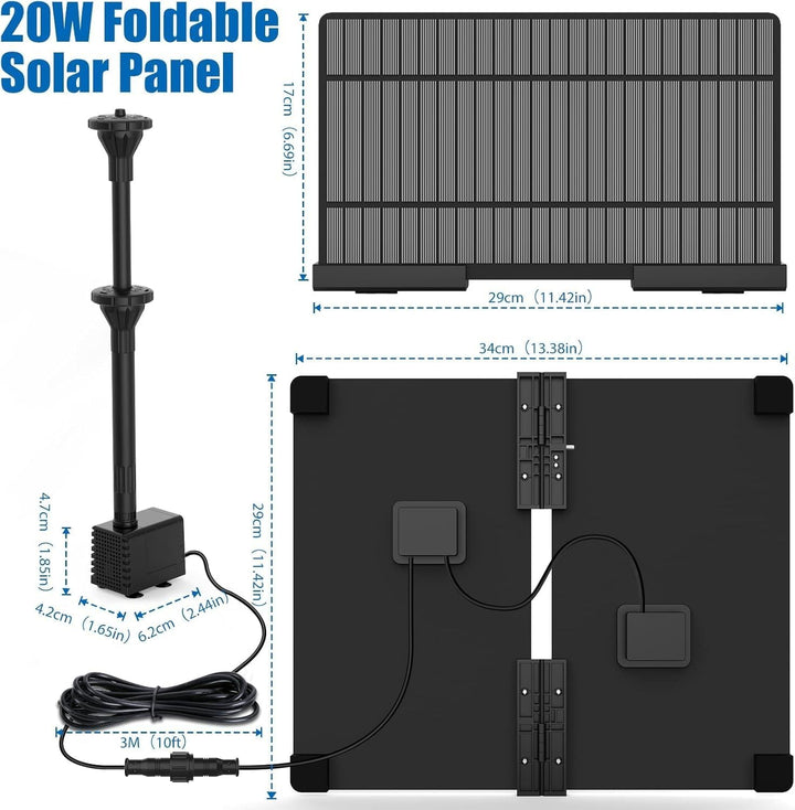 AISITIN 20W DIY Solar Springbrunnen 2022 Neuestes Upgrade Falten Solar Teichpumpe mit verstellbarem