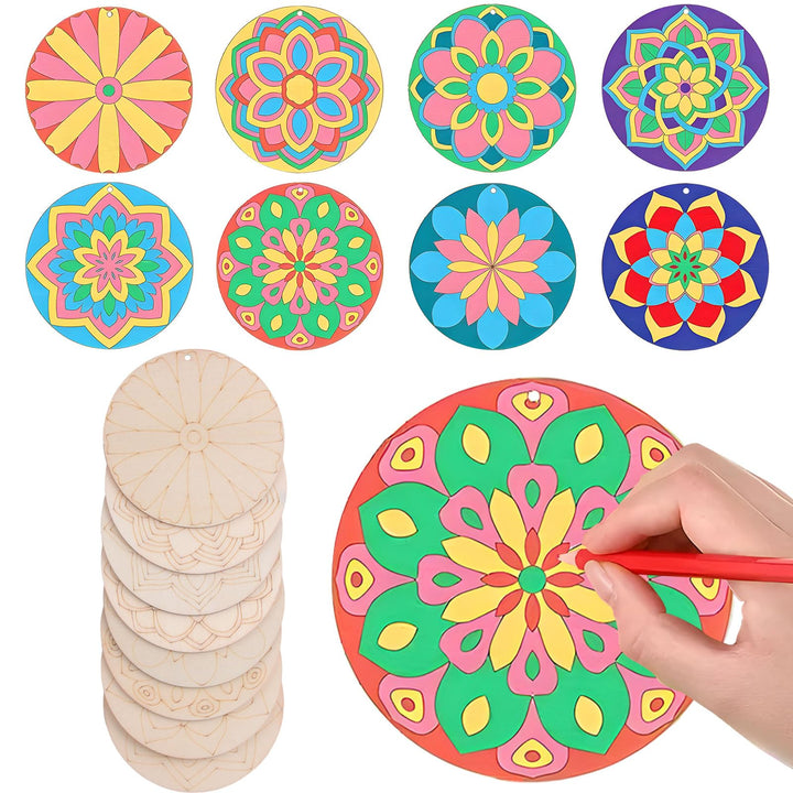 Mandala-Gemälde-Set aus Holz, 40 Stück, unlackierte Holzausschnitte zum Bemalen, Holz-Mandala-Orname