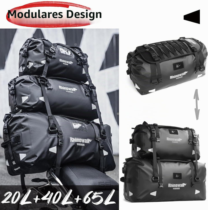 Rhinowalk Motorrad Hecktasche 65L – Extra Grosse wasserdichte Touring Tasche mit Erweiterungs-Panel