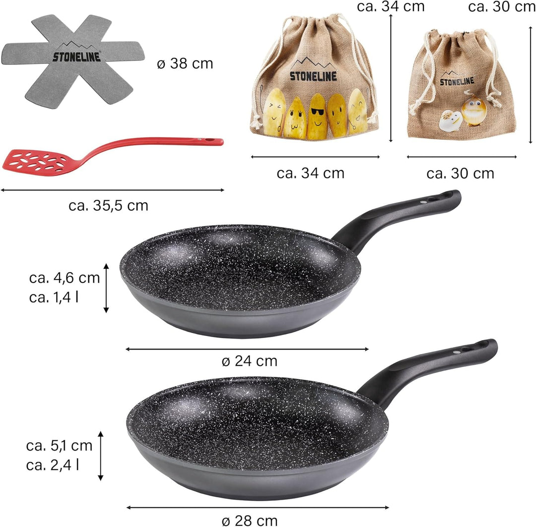 STONELINE Made in Germany Pfannenset Magnetgriff 6 teilig, 24/28 cm, Antihaft beschichtete Pfanne mi